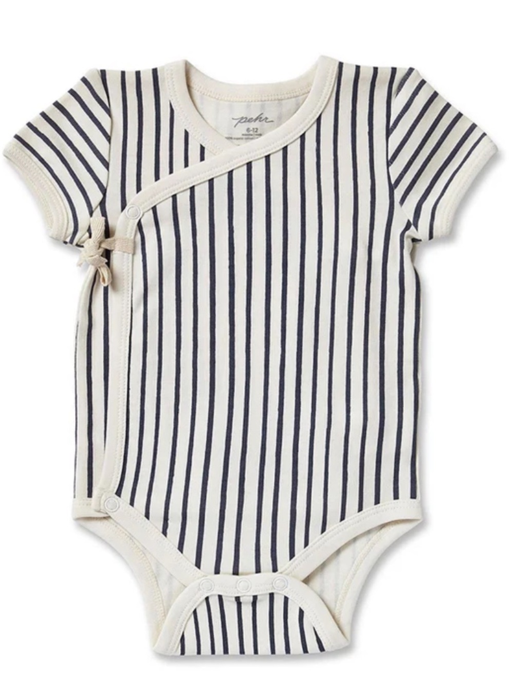 Pehr 0-3M Navy Stripe Wrap-Style Baby Bodysuit onesie kimono